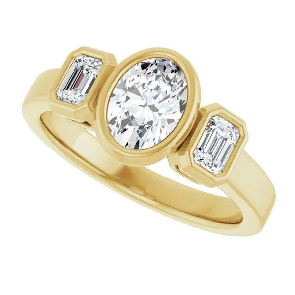 Bezel-Set Three-Stone Engagement Ring Image 5 J. Thomas Jewelers Rochester Hills, MI