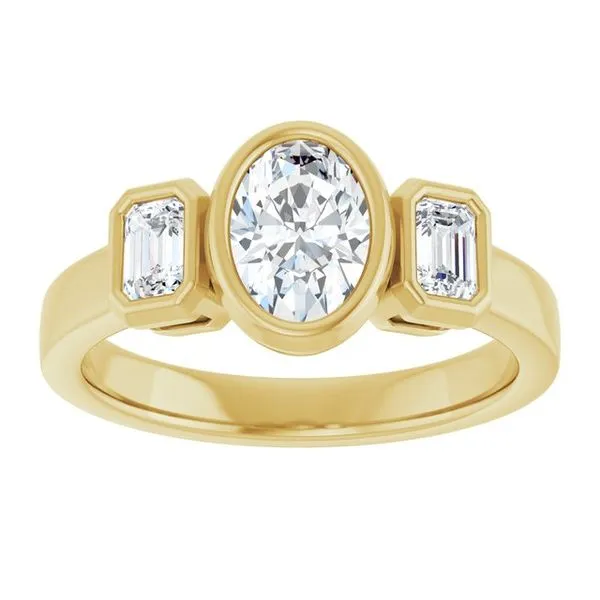 Bezel-Set Three-Stone Engagement Ring Image 3 JF Jones Jewelers Rochester, NY