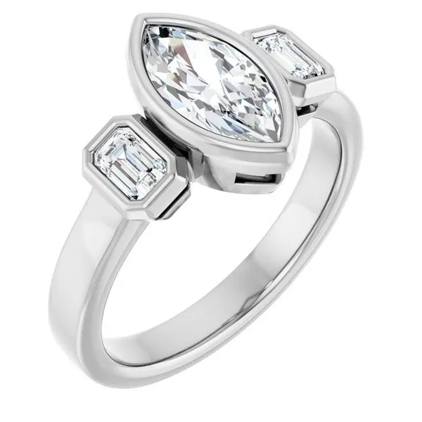 Bezel-Set Three-Stone Engagement Ring Morin Jewelers Southbridge, MA