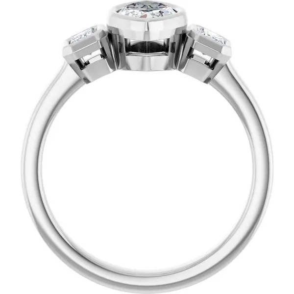 Bezel-Set Three-Stone Engagement Ring Image 2 Austin's Fine Diamonds & Jewelry Lyndhurst, NJ