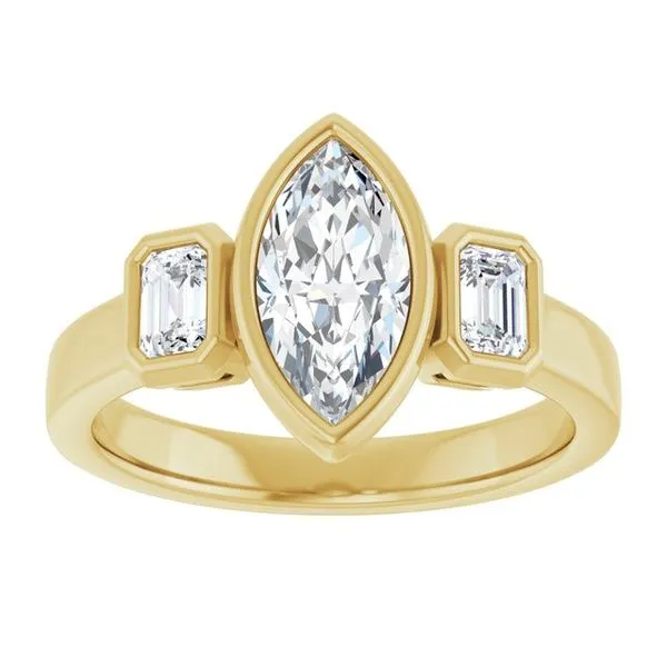 Bezel-Set Three-Stone Engagement Ring Image 3 Vulcan's Forge LLC KANSAS CITY, MO