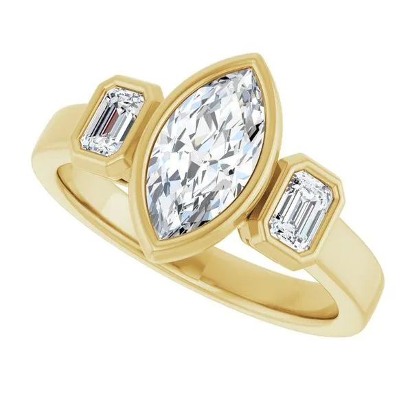 Bezel-Set Three-Stone Engagement Ring Image 5 Hudson Valley Goldsmith New Paltz, NY