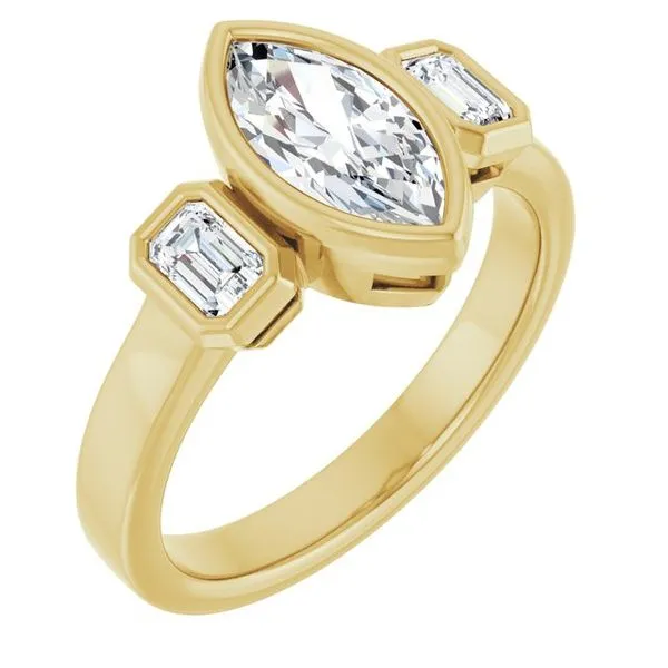 Bezel-Set Three-Stone Engagement Ring JF Jones Jewelers Rochester, NY