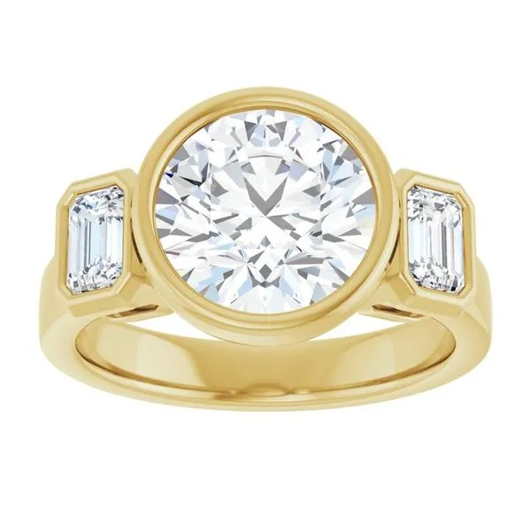 Bezel-Set Three-Stone Engagement Ring Image 3 Raleigh Diamond Fine Jewelry Raleigh, NC