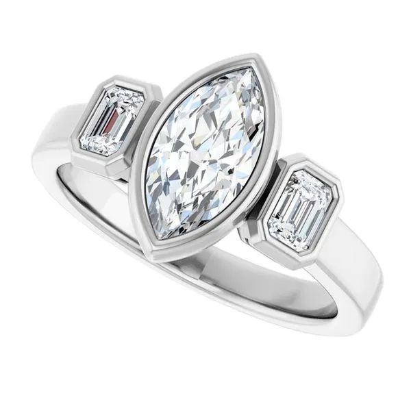 Bezel-Set Three-Stone Engagement Ring Image 5 Hudson Valley Goldsmith New Paltz, NY