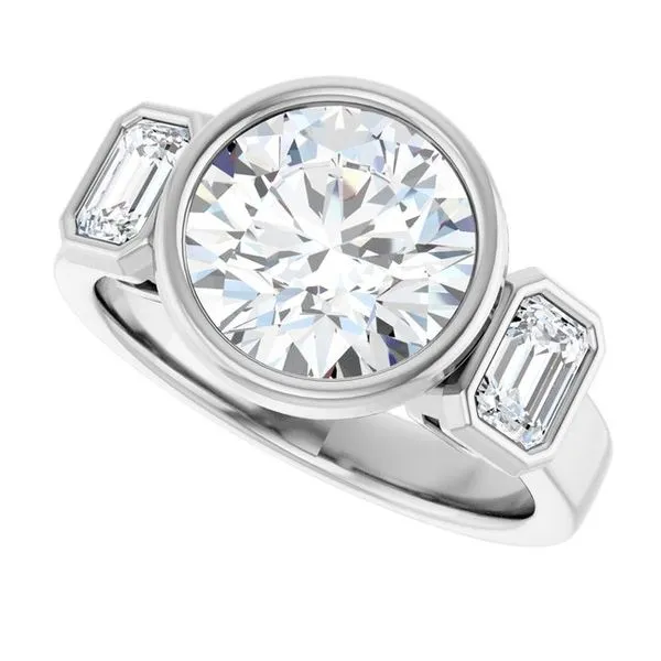 Bezel-Set Three-Stone Engagement Ring Image 5 Stuart Benjamin & Co. Jewelry Designs San Diego, CA