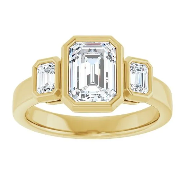 Bezel-Set Three-Stone Engagement Ring Image 3 Raleigh Diamond Fine Jewelry Raleigh, NC