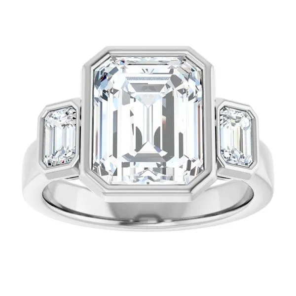Bezel-Set Three-Stone Engagement Ring Image 3 Stuart Benjamin & Co. Jewelry Designs San Diego, CA