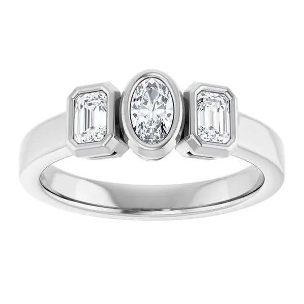 Bezel-Set Three-Stone Engagement Ring Image 3 Austin's Fine Diamonds & Jewelry Lyndhurst, NJ