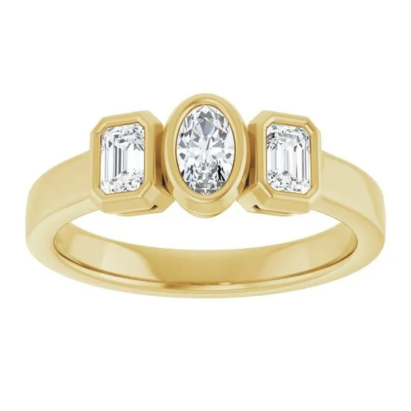 Bezel-Set Three-Stone Engagement Ring Image 3 Northwood Jewelers Northwood, OH