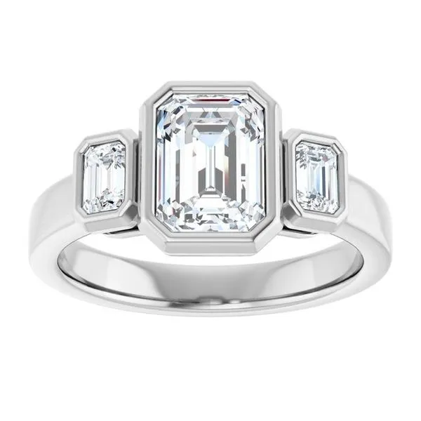 Bezel-Set Three-Stone Engagement Ring Image 3 Natale Jewelers Sewell, NJ