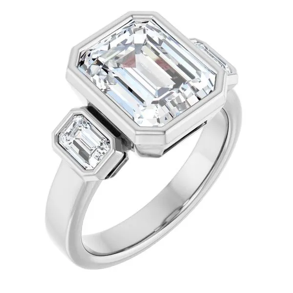 Bezel-Set Three-Stone Engagement Ring Stuart Benjamin & Co. Jewelry Designs San Diego, CA