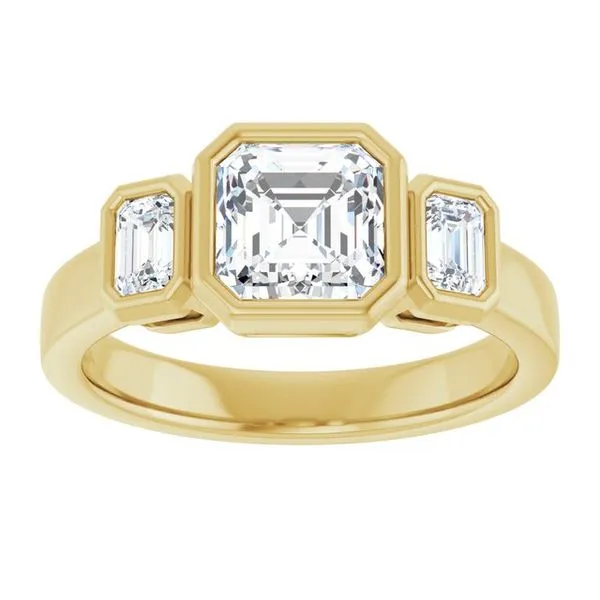 Bezel-Set Three-Stone Engagement Ring Image 3 Hudson Valley Goldsmith New Paltz, NY