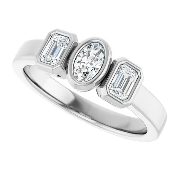 Bezel-Set Three-Stone Engagement Ring Image 5 Paul James Jewelers Angels Camp, CA