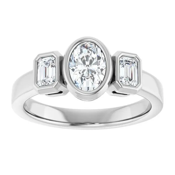 Bezel-Set Three-Stone Engagement Ring Image 3 Paul James Jewelers Angels Camp, CA