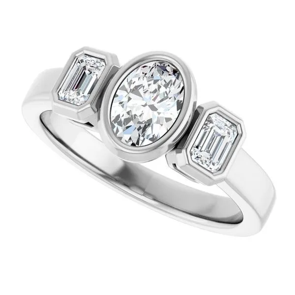 Bezel-Set Three-Stone Engagement Ring Image 5 J. Thomas Jewelers Rochester Hills, MI