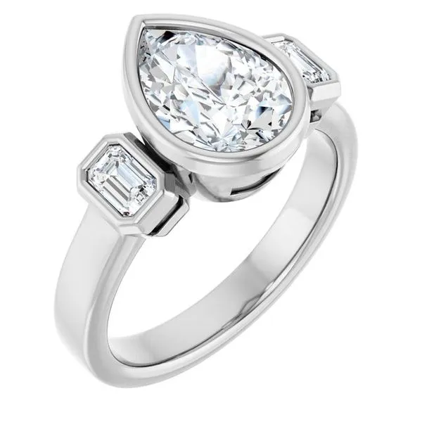 Bezel-Set Three-Stone Engagement Ring JF Jones Jewelers Rochester, NY