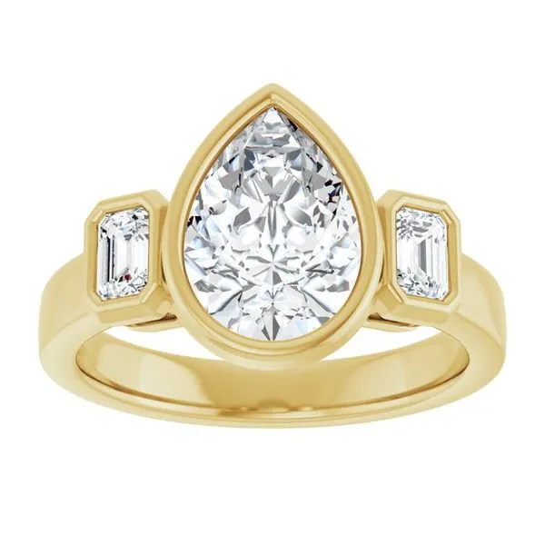 Bezel-Set Three-Stone Engagement Ring Image 3 Raleigh Diamond Fine Jewelry Raleigh, NC