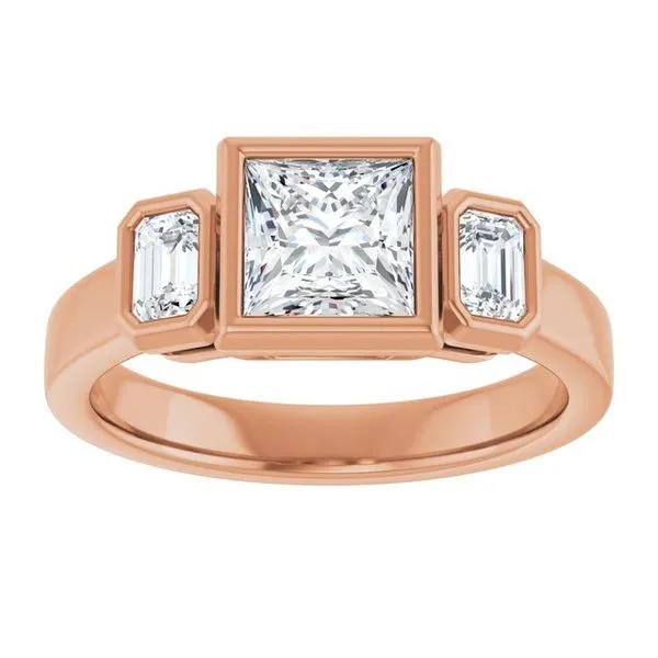 Bezel-Set Three-Stone Engagement Ring Image 3 Hudson Valley Goldsmith New Paltz, NY