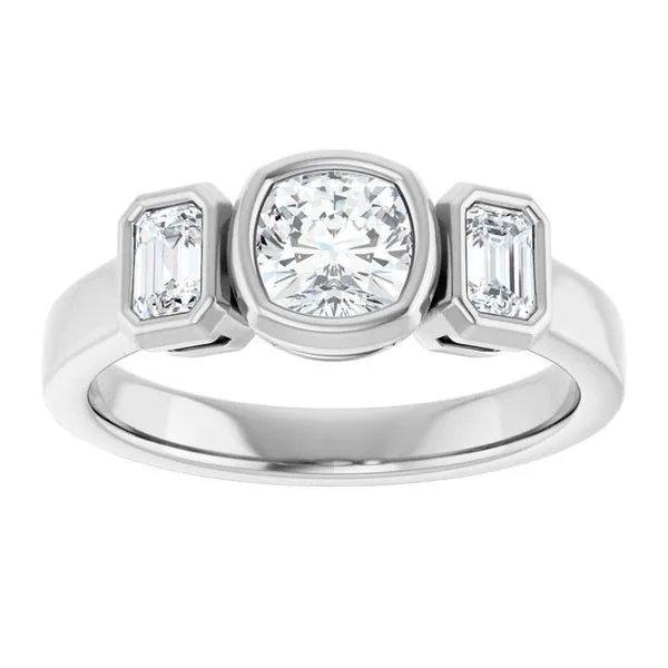 Bezel-Set Three-Stone Engagement Ring Image 3 JF Jones Jewelers Rochester, NY