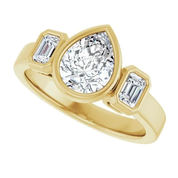 Bezel-Set Three-Stone Engagement Ring Image 5 Stuart Benjamin & Co. Jewelry Designs San Diego, CA