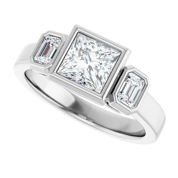 Bezel-Set Three-Stone Engagement Ring Image 5 Northwood Jewelers Northwood, OH