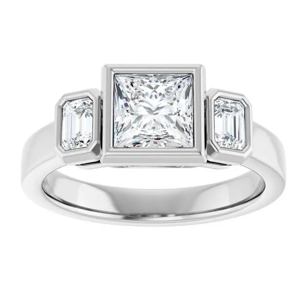Bezel-Set Three-Stone Engagement Ring Image 3 Northwood Jewelers Northwood, OH