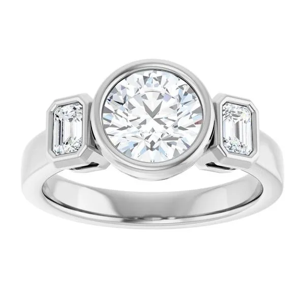 Bezel-Set Three-Stone Engagement Ring Image 3 Paul James Jewelers Angels Camp, CA