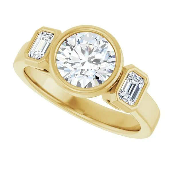 Bezel-Set Three-Stone Engagement Ring Image 5 Hudson Valley Goldsmith New Paltz, NY