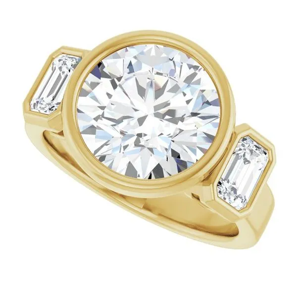 Bezel-Set Three-Stone Engagement Ring Image 5 J. West Jewelers Round Rock, TX