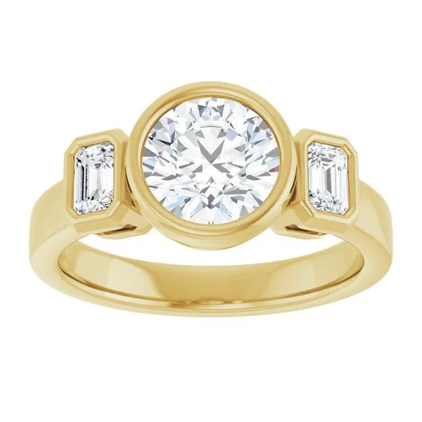 Bezel-Set Three-Stone Engagement Ring Image 3 JF Jones Jewelers Rochester, NY