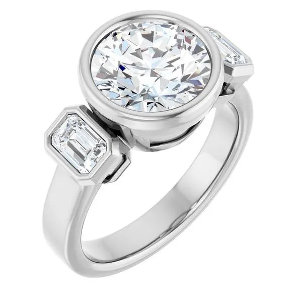 Bezel-Set Three-Stone Engagement Ring Michael Szwed Jewelers Longmeadow, MA