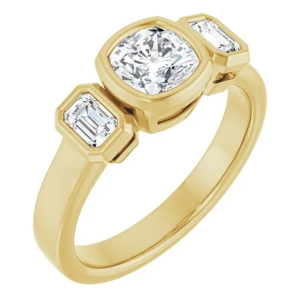 Bezel-Set Three-Stone Engagement Ring Natale Jewelers Sewell, NJ