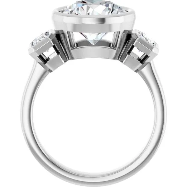 Bezel-Set Three-Stone Engagement Ring Image 2 Raleigh Diamond Fine Jewelry Raleigh, NC