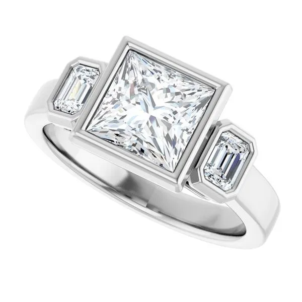 Bezel-Set Three-Stone Engagement Ring Image 5 J. West Jewelers Round Rock, TX