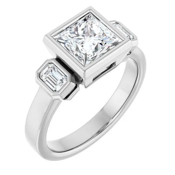 Bezel-Set Three-Stone Engagement Ring Mark Jewellers La Crosse, WI