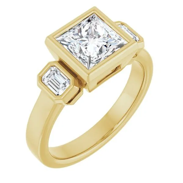 Bezel-Set Three-Stone Engagement Ring J. Thomas Jewelers Rochester Hills, MI