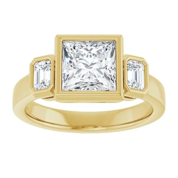 Bezel-Set Three-Stone Engagement Ring Image 3 Futer Bros Jewelers York, PA