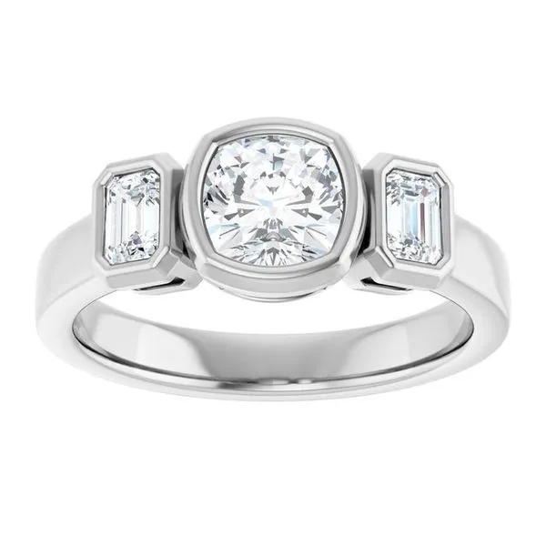 Bezel-Set Three-Stone Engagement Ring Image 3 Northwood Jewelers Northwood, OH