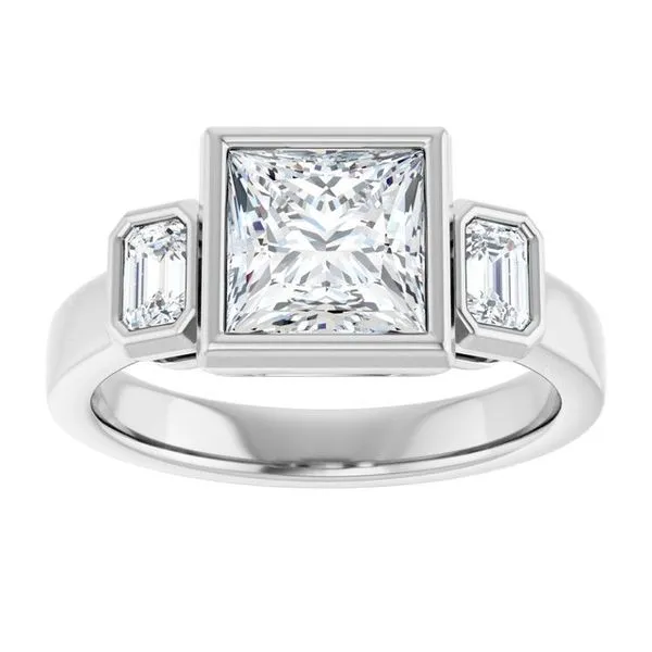 Bezel-Set Three-Stone Engagement Ring Image 3 Futer Bros Jewelers York, PA