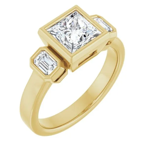 Bezel-Set Three-Stone Engagement Ring Natale Jewelers Sewell, NJ