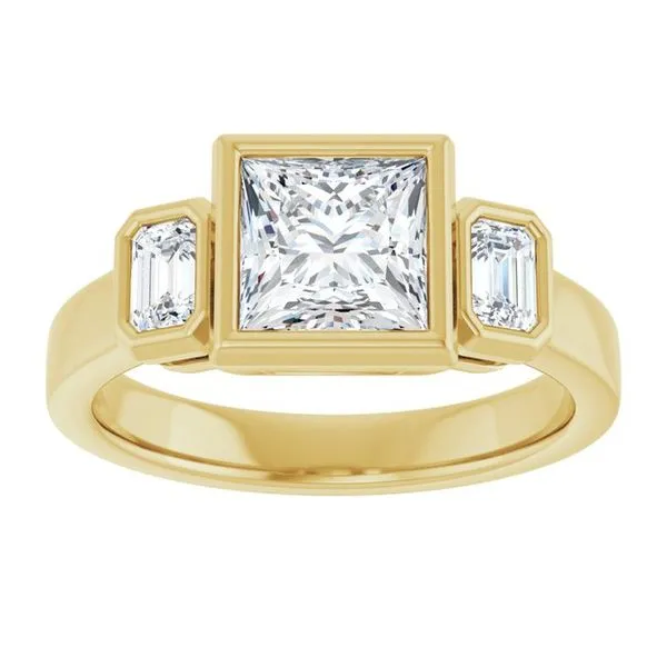 Bezel-Set Three-Stone Engagement Ring Image 3 Paul James Jewelers Angels Camp, CA