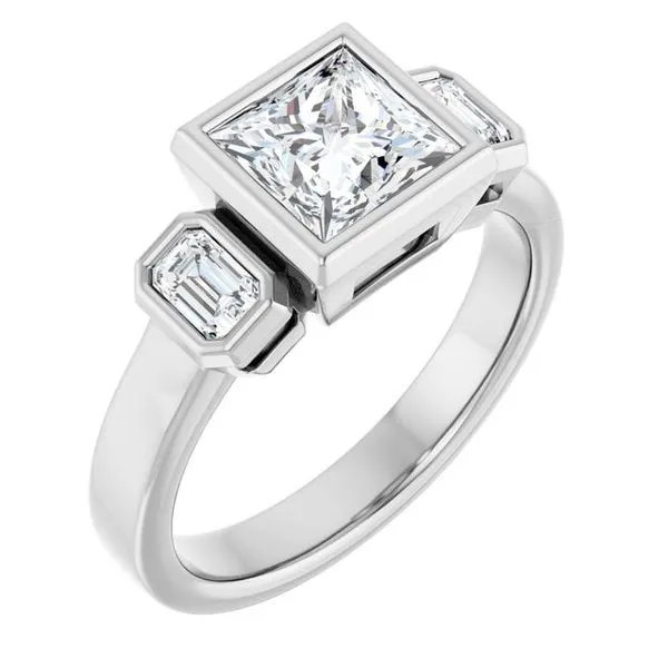 Bezel-Set Three-Stone Engagement Ring Paul James Jewelers Angels Camp, CA