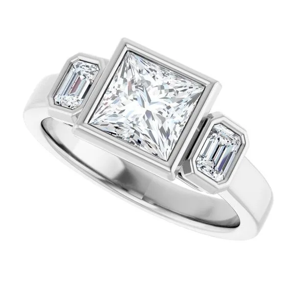 Bezel-Set Three-Stone Engagement Ring Image 5 Natale Jewelers Sewell, NJ