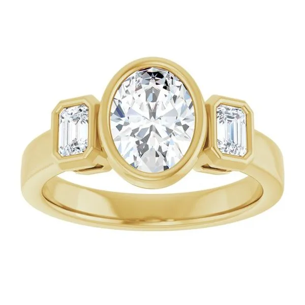 Bezel-Set Three-Stone Engagement Ring Image 3 Michael Szwed Jewelers Longmeadow, MA