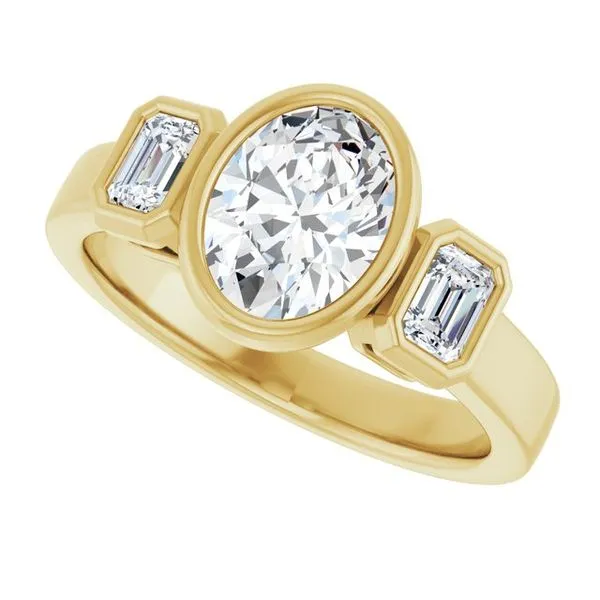 Bezel-Set Three-Stone Engagement Ring Image 5 Banks Jewelers Burnsville, NC