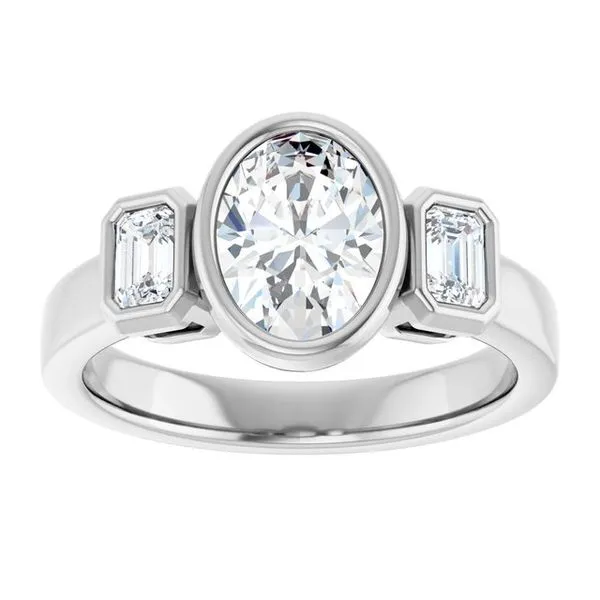 Bezel-Set Three-Stone Engagement Ring Image 3 The Jewelry Source El Segundo, CA