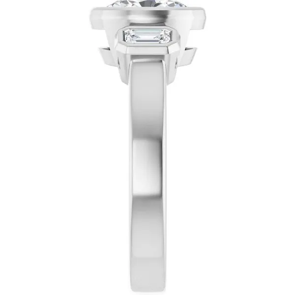 Bezel-Set Three-Stone Engagement Ring Image 4 J. West Jewelers Round Rock, TX