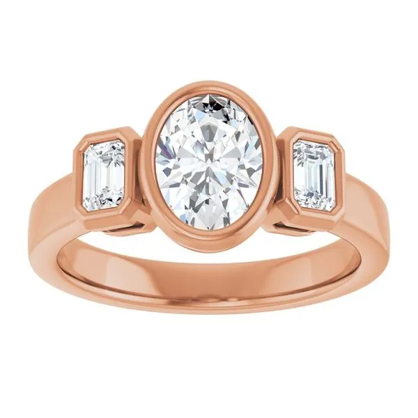 Bezel-Set Three-Stone Engagement Ring Image 3 Hudson Valley Goldsmith New Paltz, NY