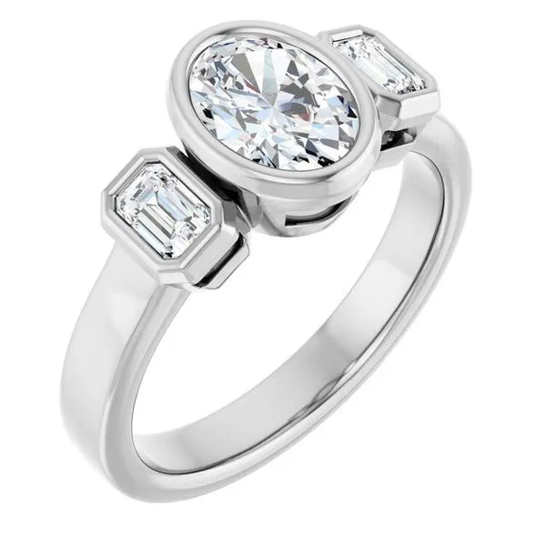 Bezel-Set Three-Stone Engagement Ring Paul James Jewelers Angels Camp, CA